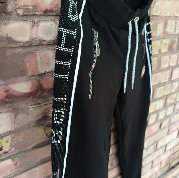 Philipp Plein Jogger Trouser Pants Black Embellished Rhinestones Size XL Unisex - Picture 7 of 9